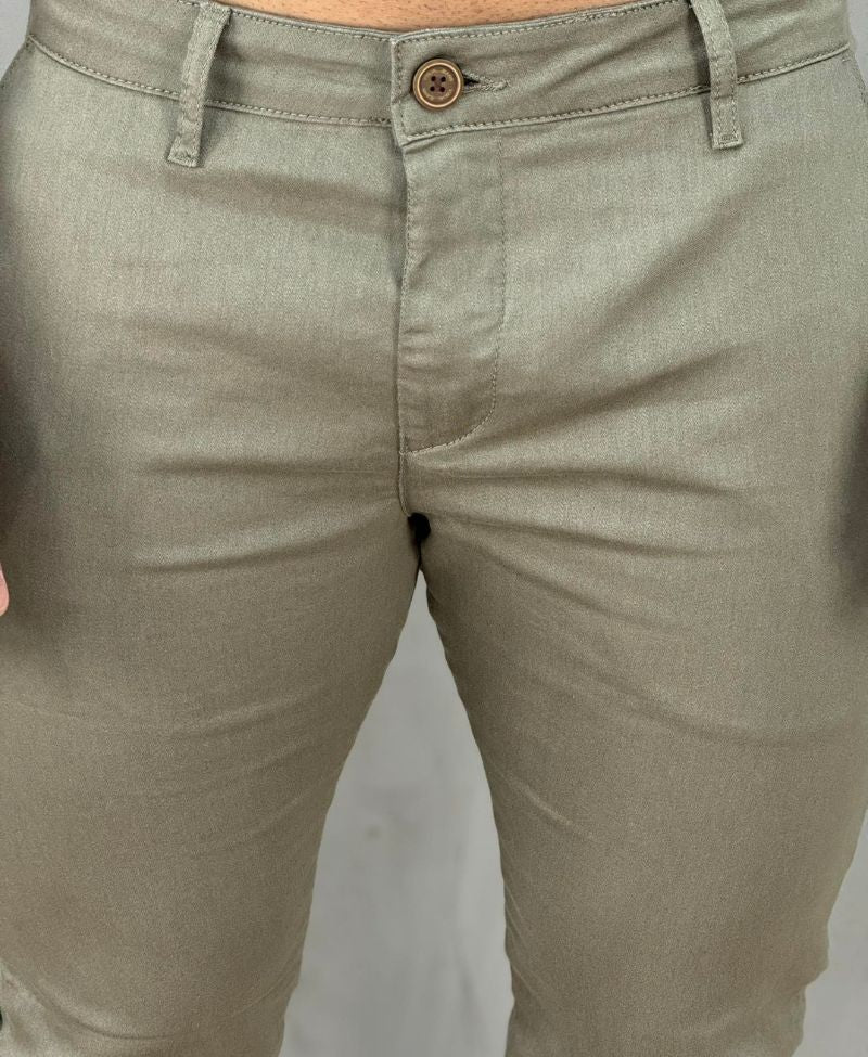 Calça Alfaiataria Caqui Masculina Skinny Acetinado - Visual jeans