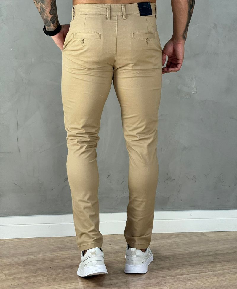 Calça Alfaiataria Caqui Masculina Slim Stretch - Arrow