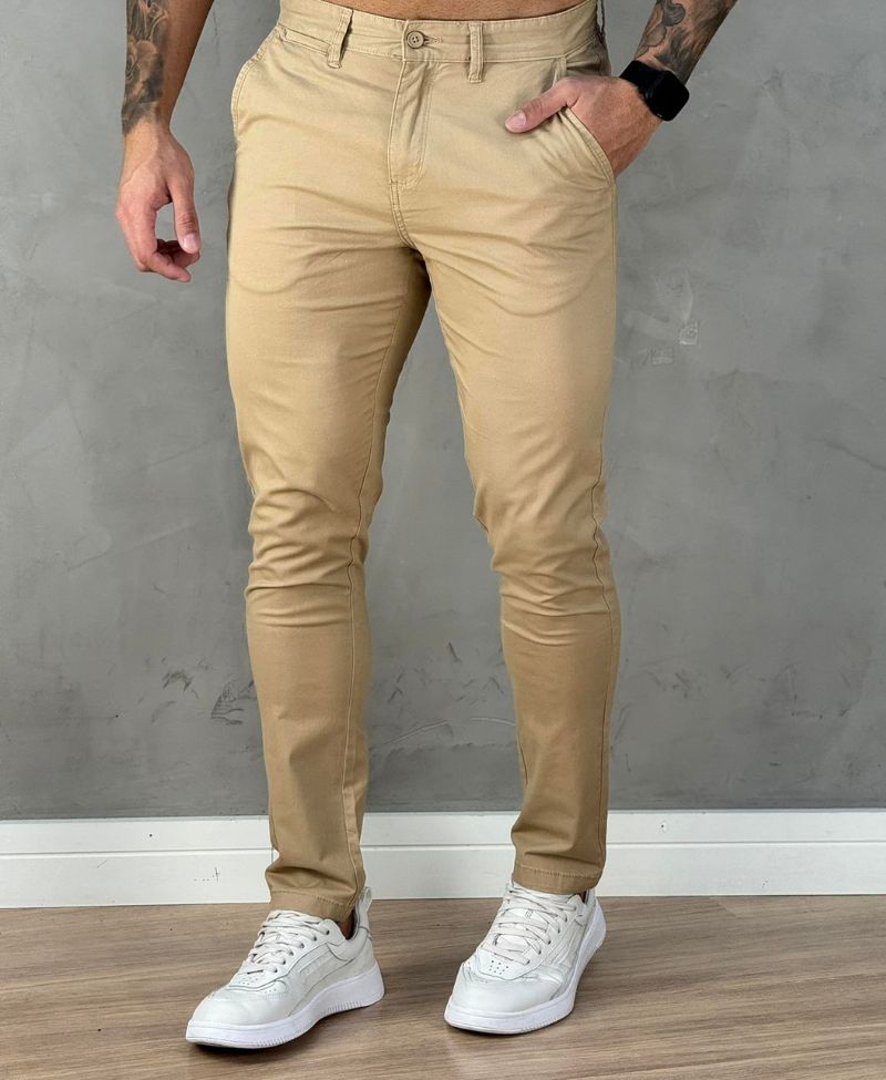 Calça Alfaiataria Caqui Masculina Slim Stretch - Arrow