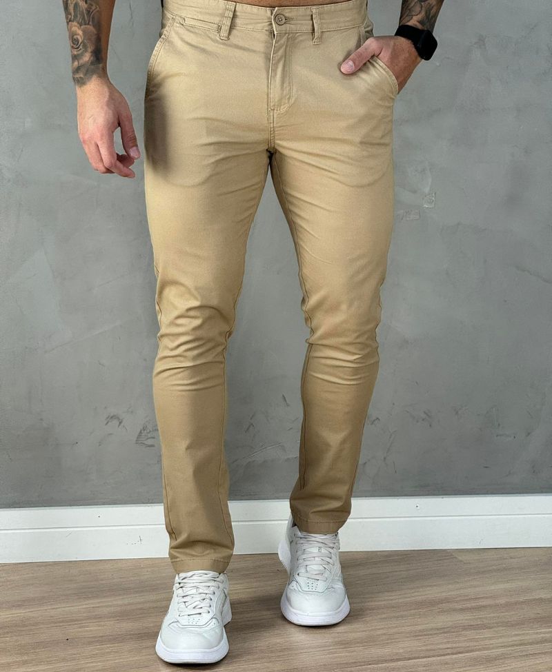 Calça Alfaiataria Caqui Masculina Slim Stretch - Arrow