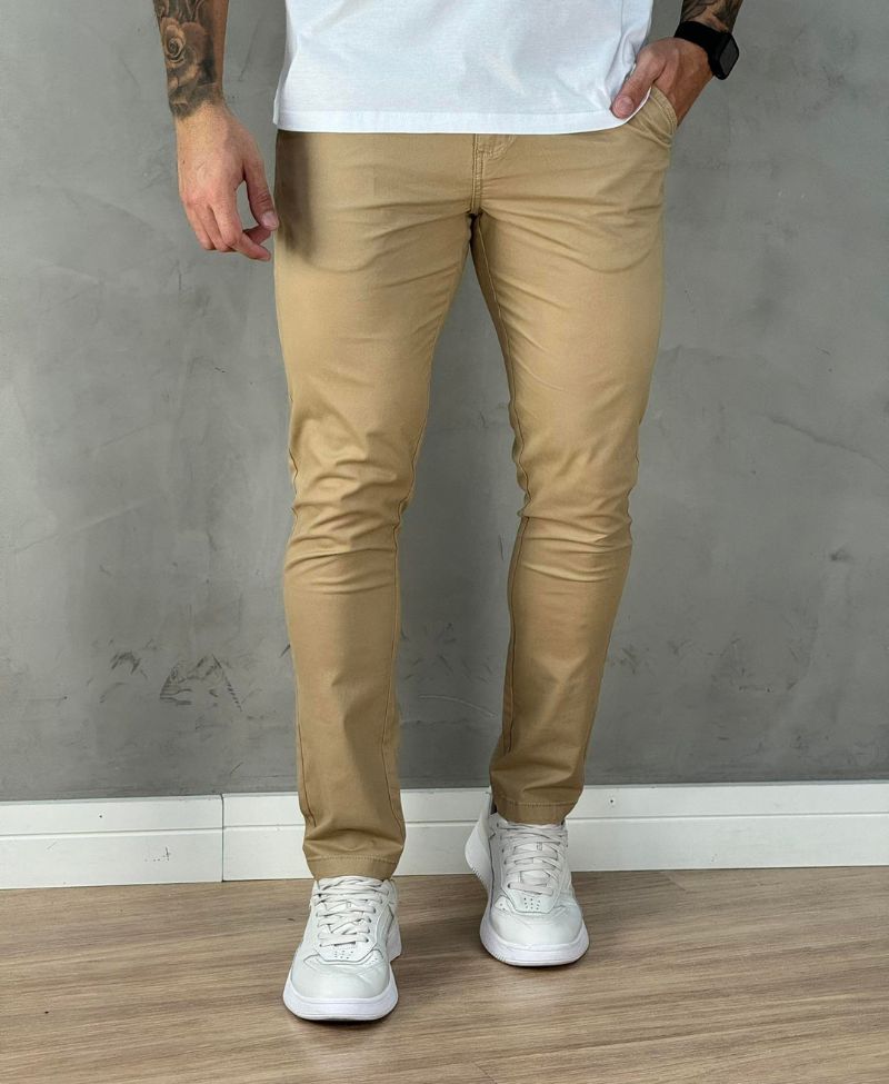 Calça Alfaiataria Caqui Masculina Slim Stretch - Arrow