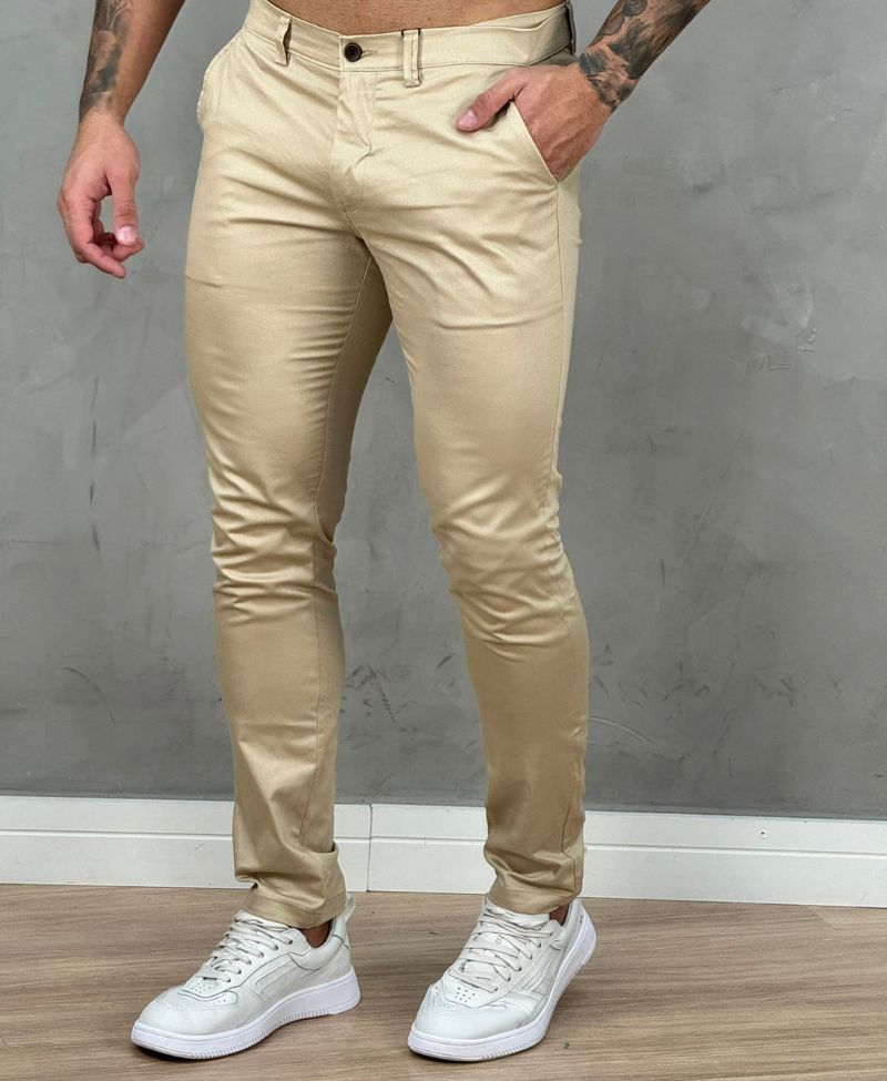 Calça Alfaiataria Creme Masculina Skinny - Kanzo