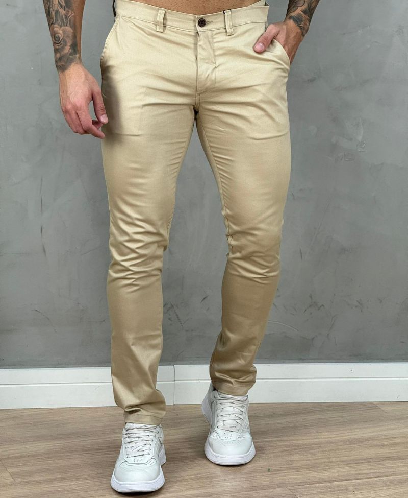 Calça Alfaiataria Creme Masculina Skinny - Kanzo