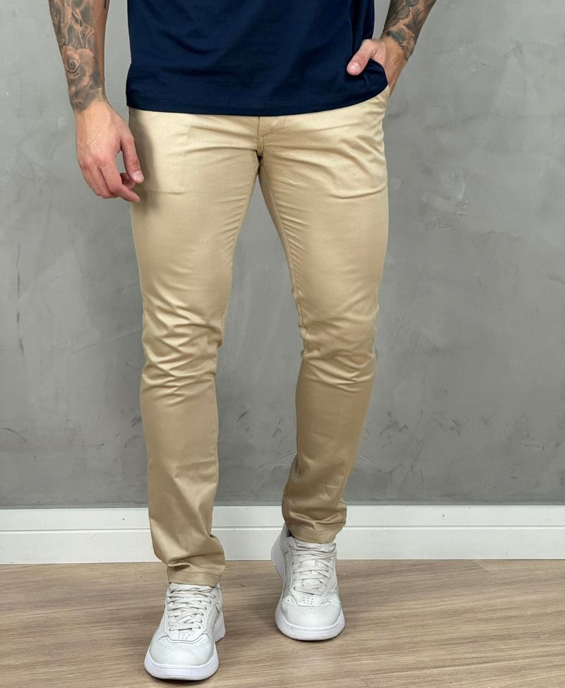 Calça Alfaiataria Creme Masculina Skinny - Kanzo