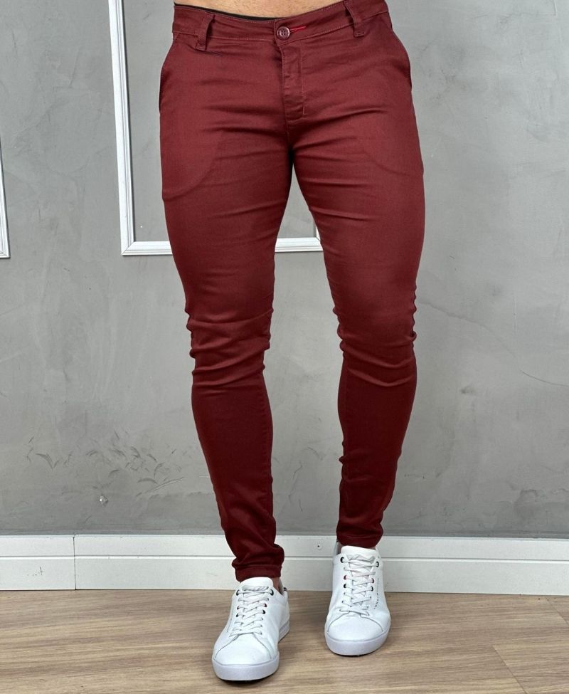 Calça Alfaiataria Vinho Masculina Super Skinny - Paladho´s Jeans