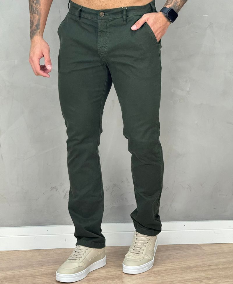 Calça Alfaiataria Verde Militar De Sarja Masculina Slim Vitor - Forum