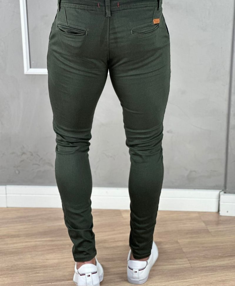 Calça Alfaiataria Verde Militar Masculina Super Skinny - Paladho´s Jeans