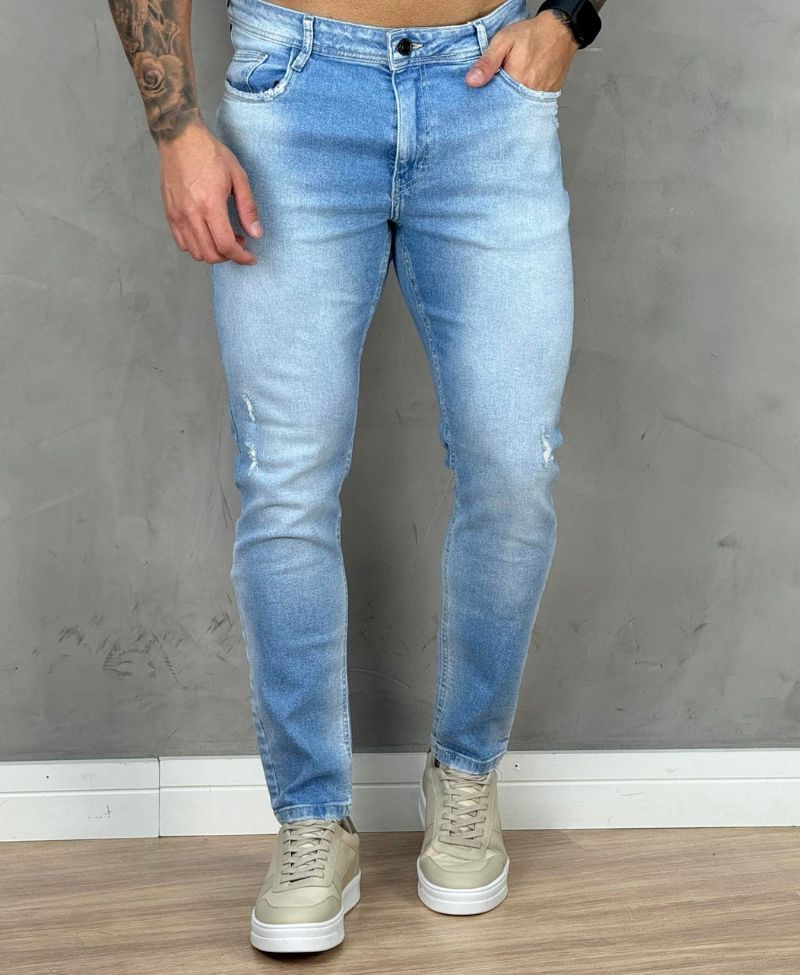 Calça Jeans Masculina Azul Claro Rasgada Calça Masculina Calca