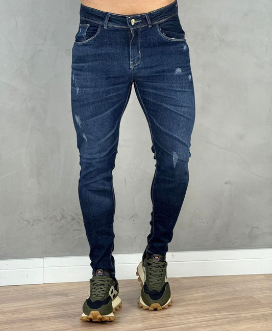 Calça Jeans Escura Masculina Skinny Com Detalhe De Rasgo  - Jay Jones