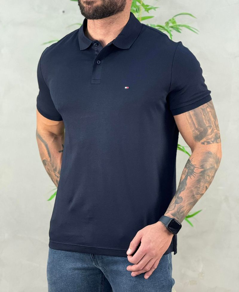 Camisa Polo Azul Marinho Masculina Classic Fit - Tommy Hilfiger