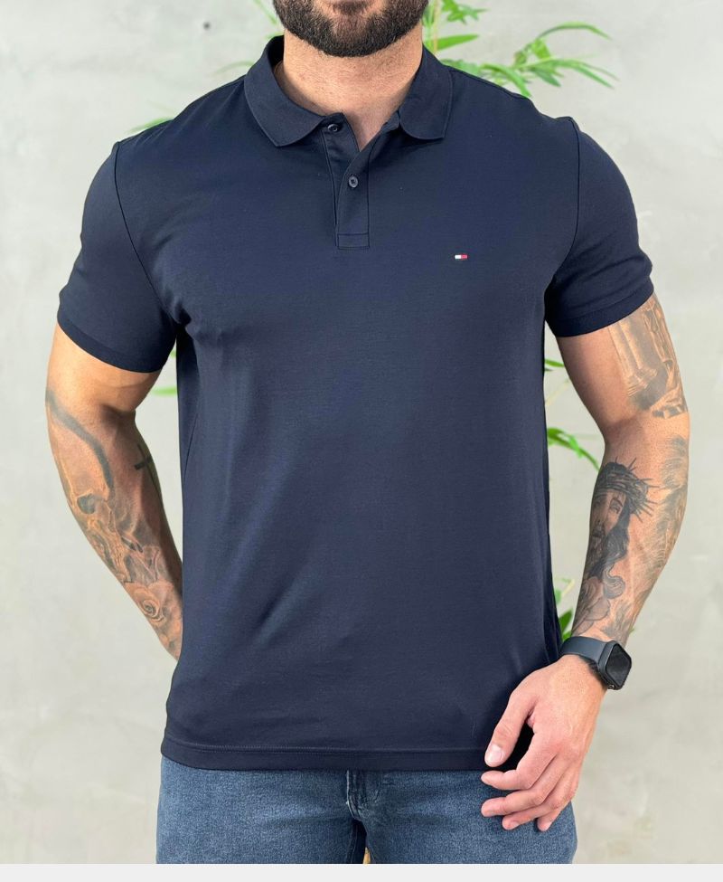 Camisa Polo Azul Marinho Masculina Classic Fit - Tommy Hilfiger