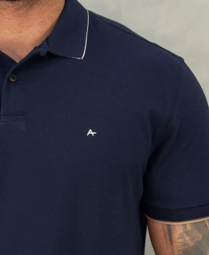 Camisa Polo Azul Escuro Masculina Frisos Inetrno - Aramis