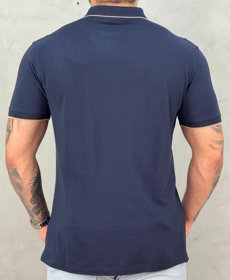 Camisa Polo Azul Escuro Masculina Frisos Inetrno - Aramis