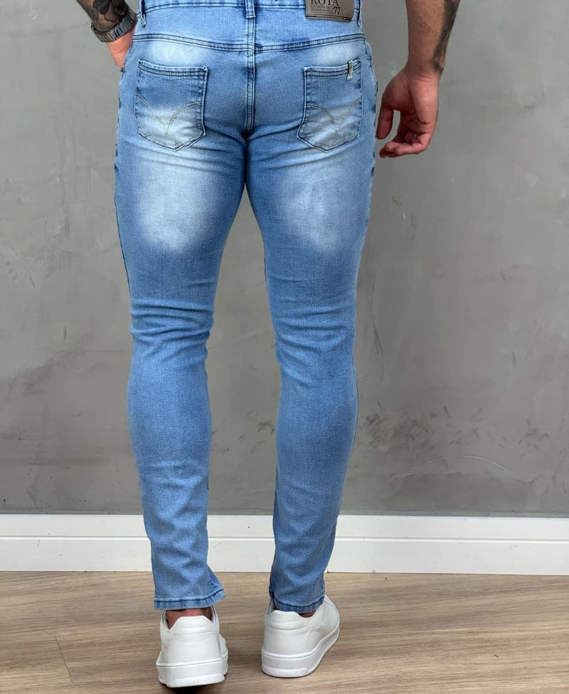 Kit 2 Calças Jeans Médio e Preta Mescla Masculino Skinny - Rota 77