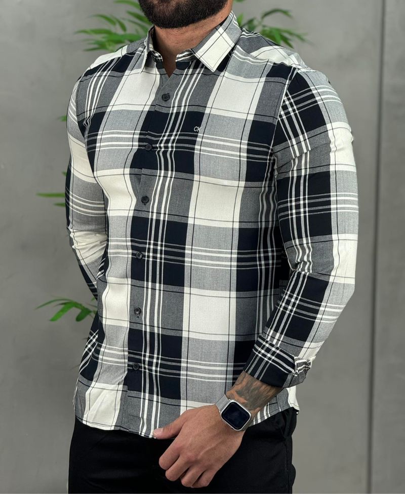 Camisa Branca Xadrez Masculina Excl Slim Fit - Calvin Klein