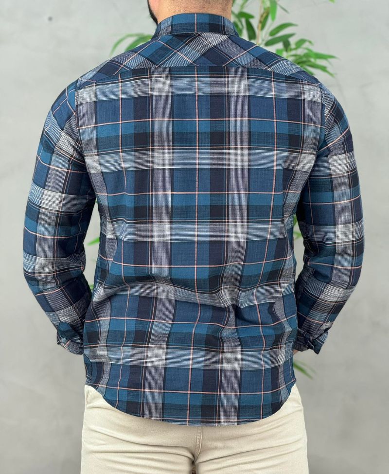 Camisa Casual Azul Xadrez Masculina ML - Acostamento