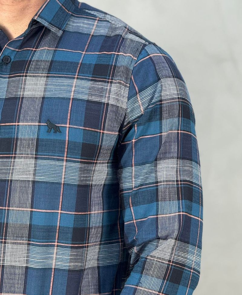 Camisa Casual Azul Xadrez Masculina ML - Acostamento
