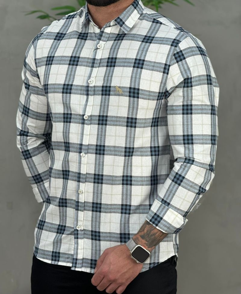 Camisa Casual Branca Xadrez Masculina ML - Acostamento