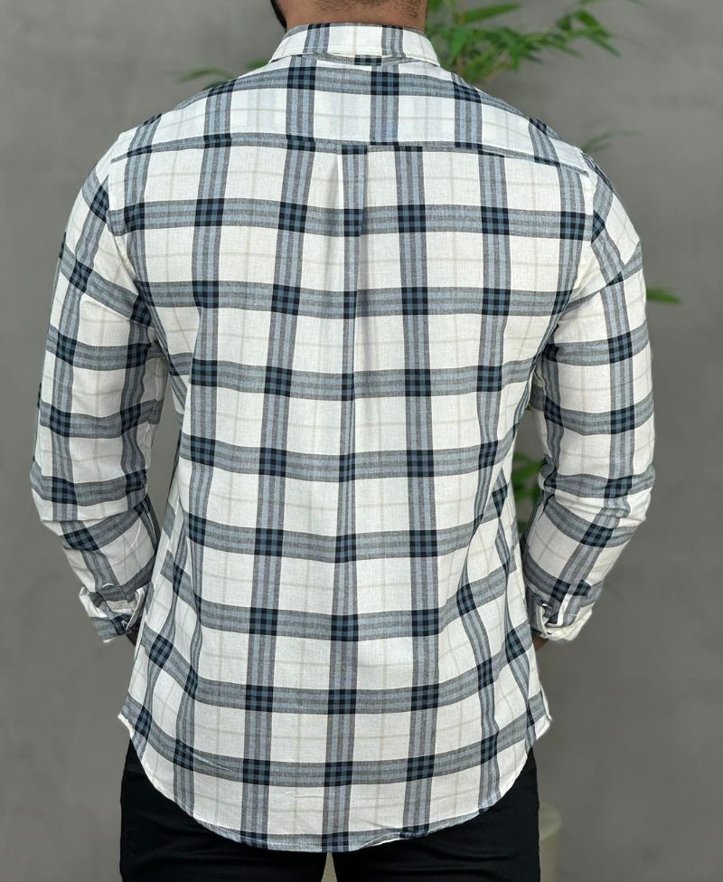 Camisa Casual Branca Xadrez Masculina ML - Acostamento