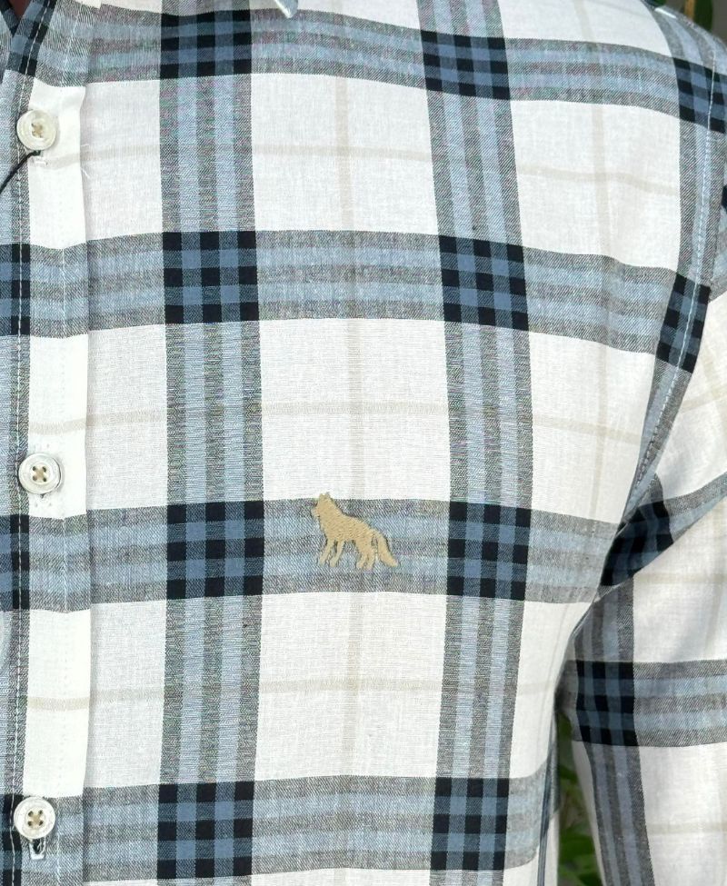 Camisa Casual Branca Xadrez Masculina ML - Acostamento