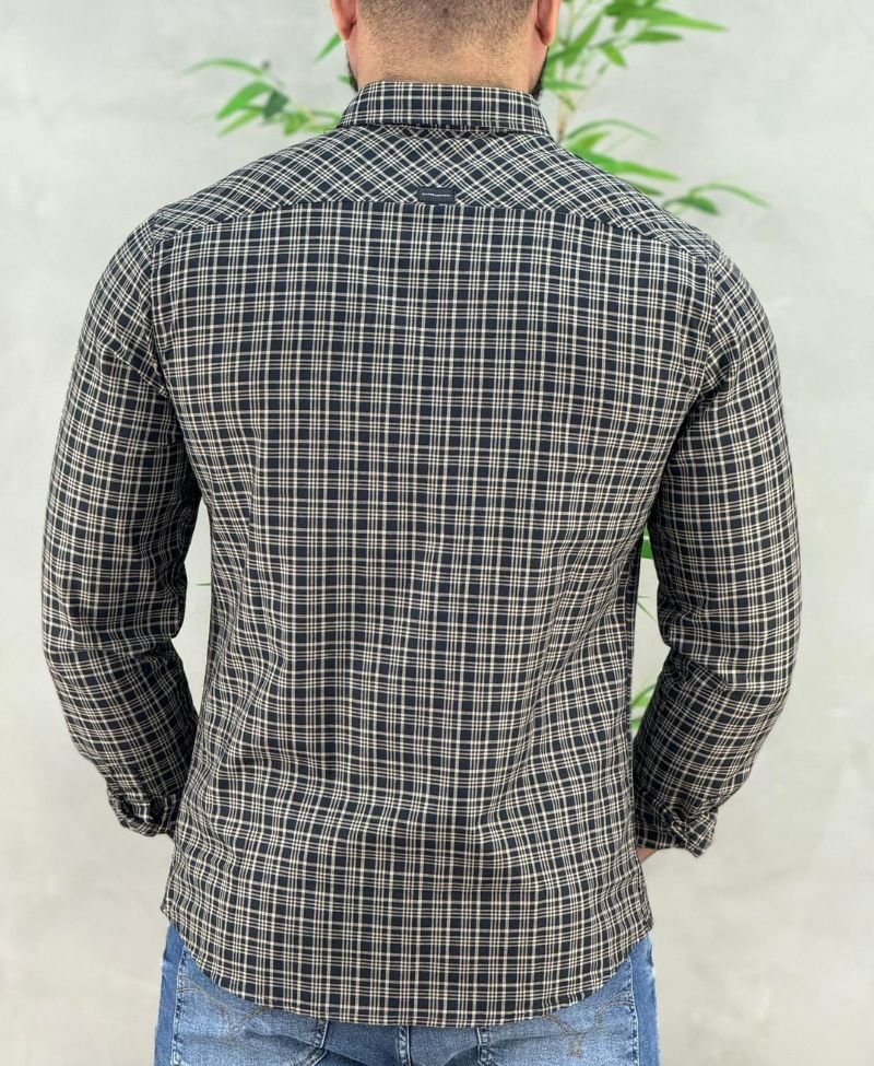 Camisa Casual Preta Xadrez Masculina Quadriculada - Acostamento
