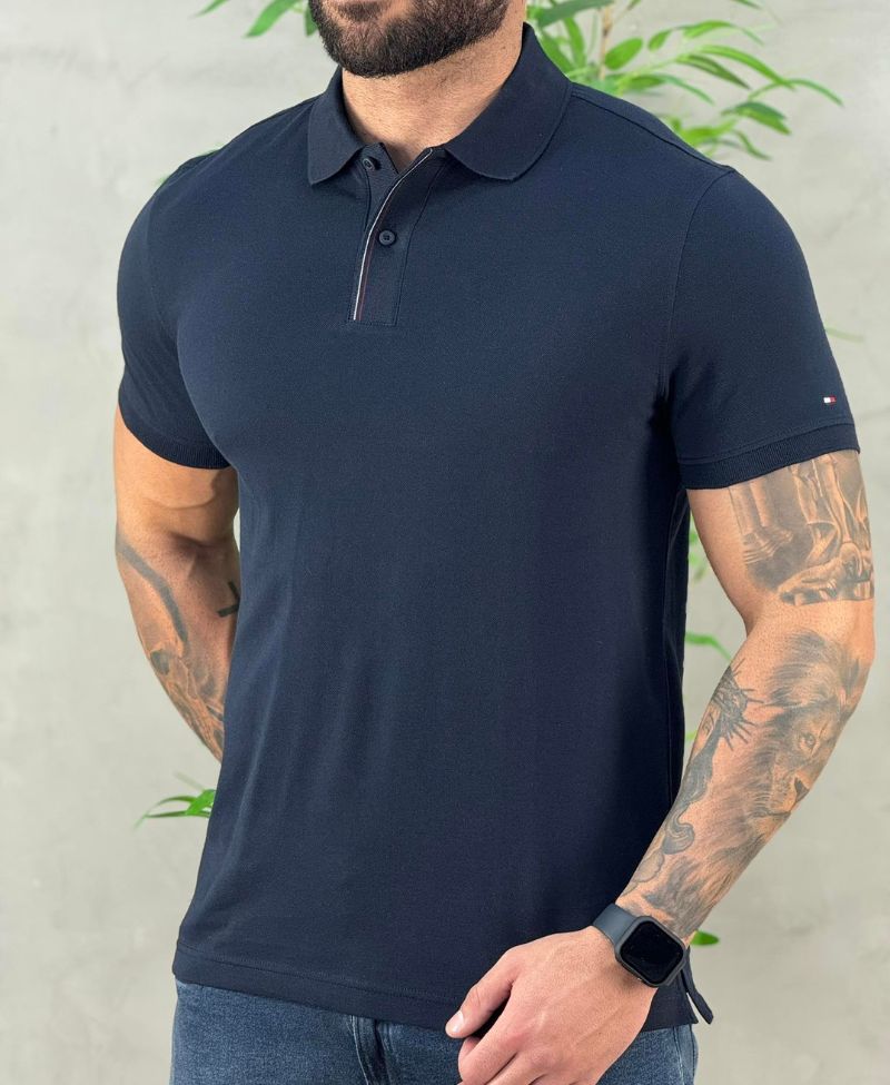 Camisa Polo Azul Marinho Masculina Classic Lisa - Tommy Hilfiger