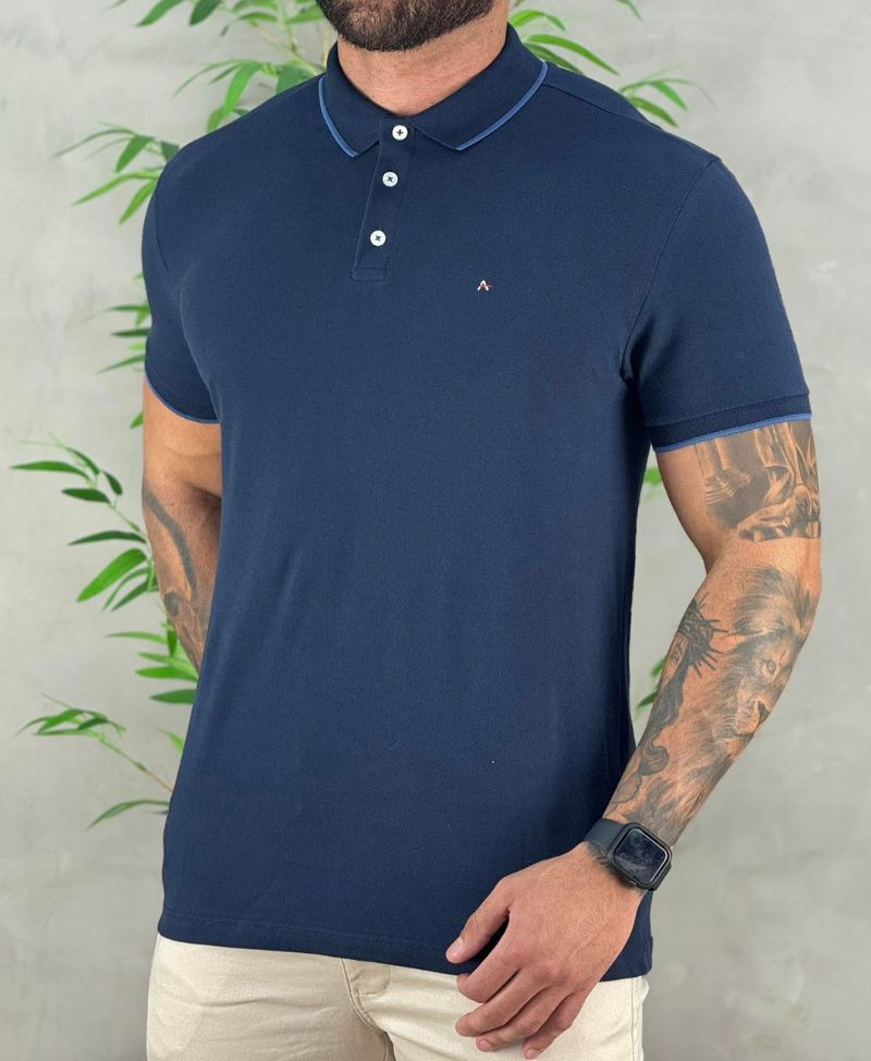 Camisa Polo Azul Marinho Masculina Piquet Classic - Aramis