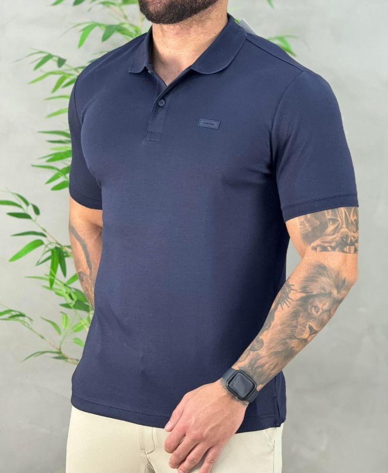 Camisa Polo Azul Marinho Masculina Smooth - Calvin Klein