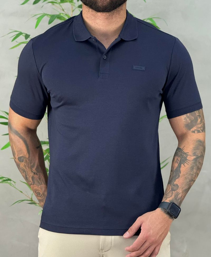 Camisa Polo Azul Marinho Masculina Smooth - Calvin Klein