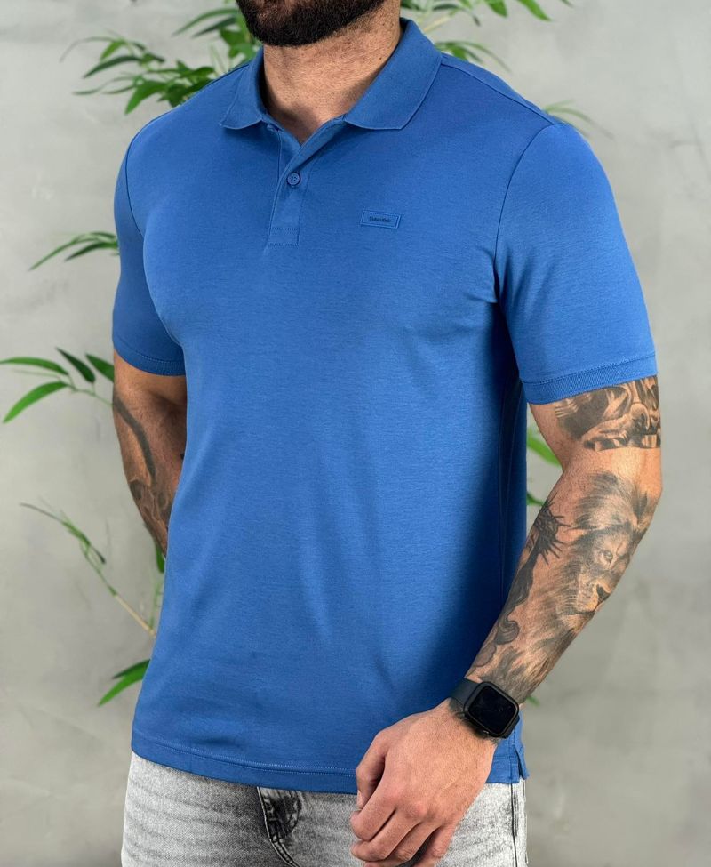 Camisa Polo Azul Masculina Smooth - Calvin Klein