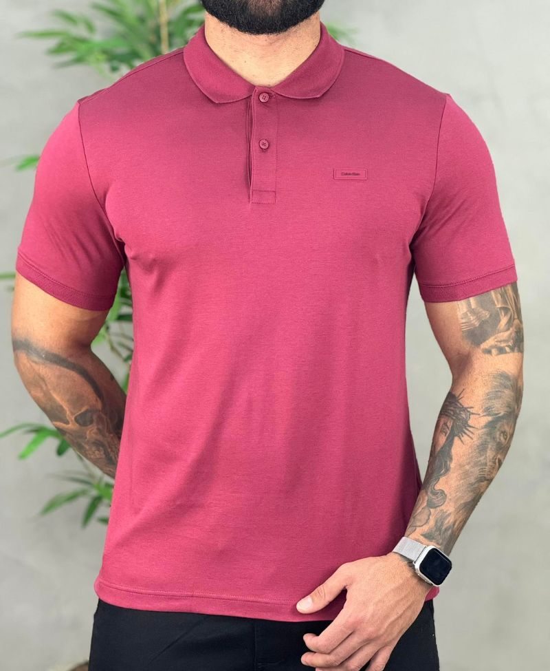 Camisa Polo Bordo Masculina Smooth - Calvin Klein