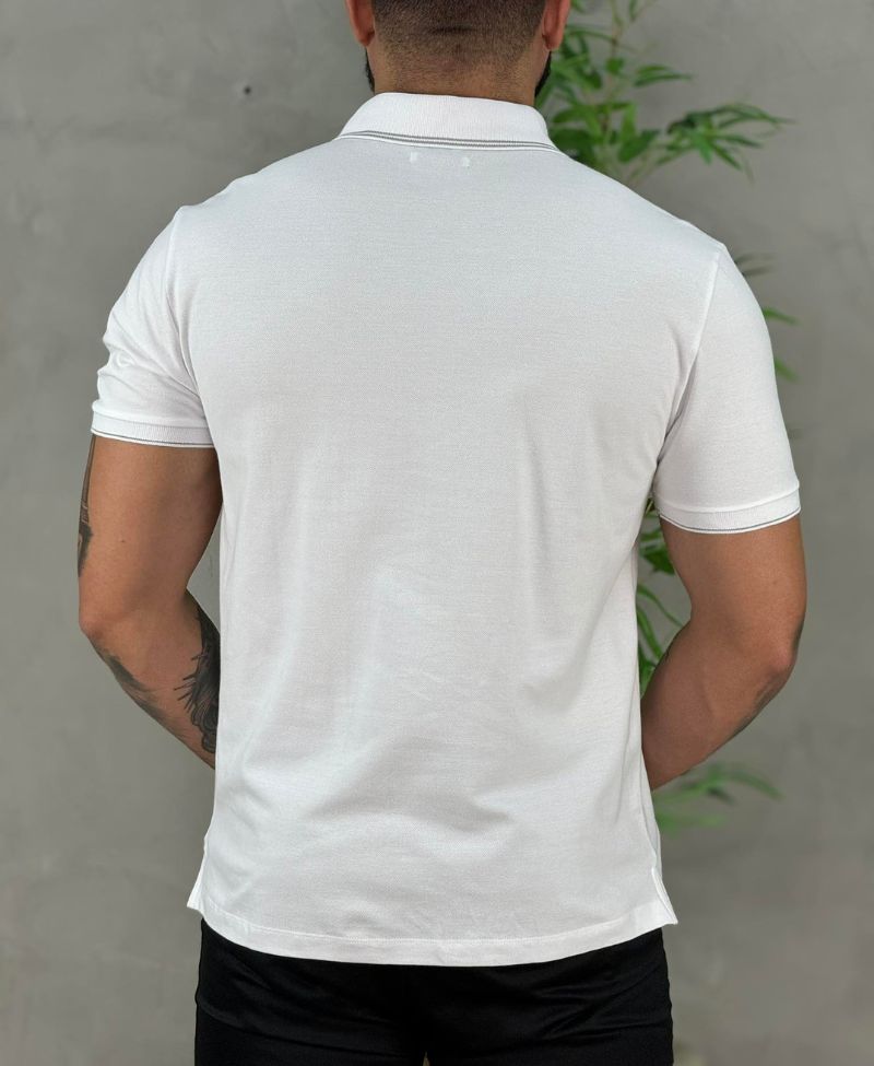Camisa Polo Branca Masculina Regular Com Friso - Calvin Klein