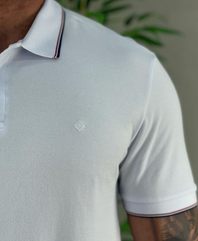 Camisa Polo Branca Masculina With Trims - Forum