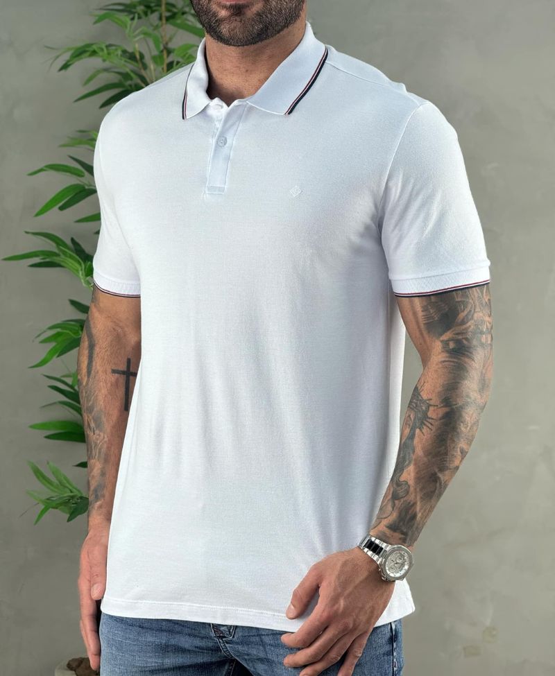 Camisa Polo Branca Masculina With Trims - Forum