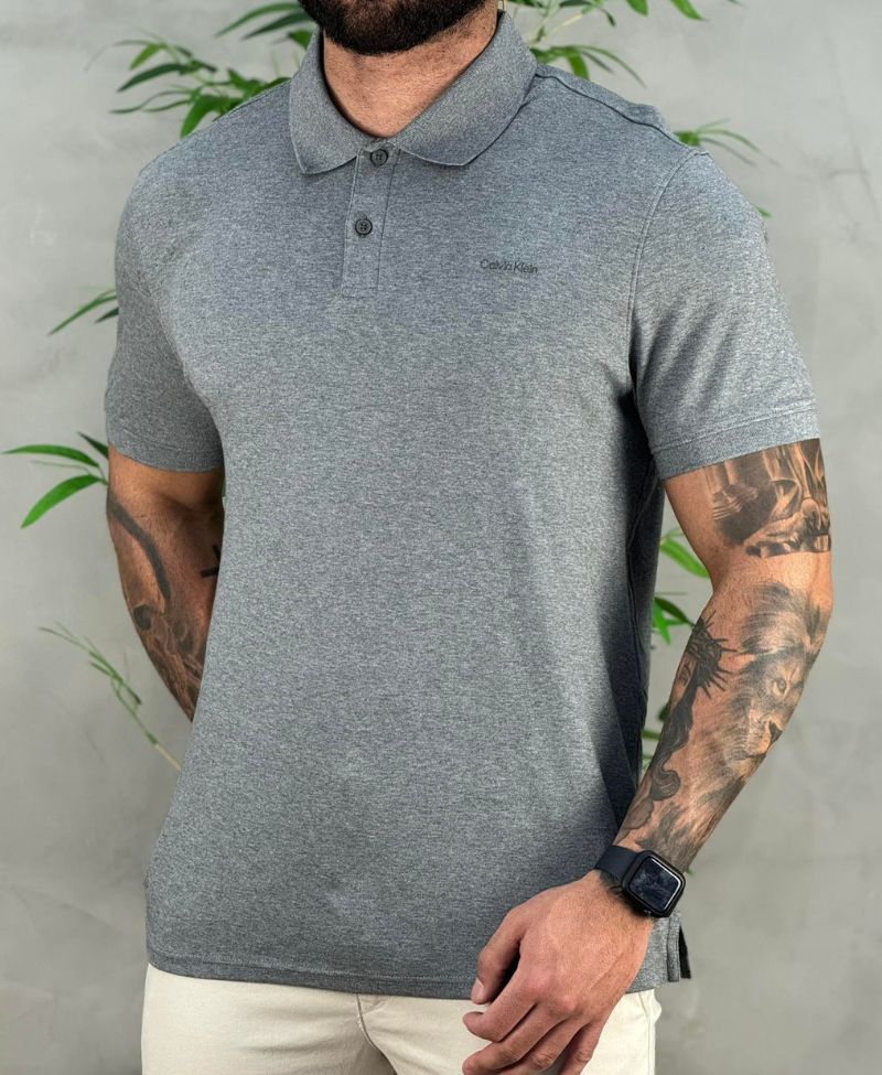 Camisa Polo Cinza Mesclado Masculina Liquid Touch - Calvin Klein