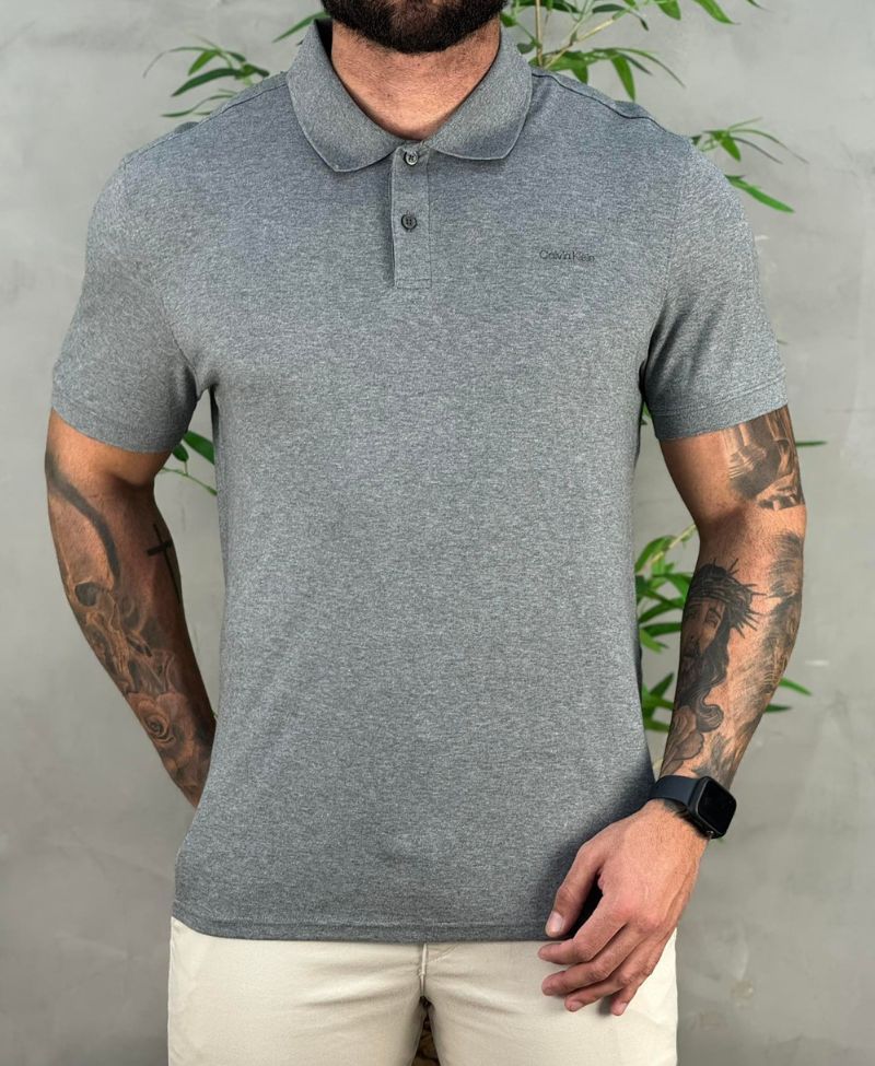 Camisa Polo Cinza Mesclado Masculina Liquid Touch - Calvin Klein
