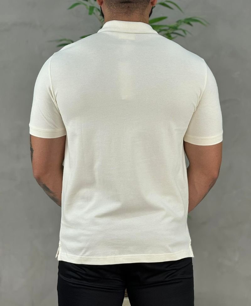 Camisa Polo Off White Masculina Slim Piquet - Calvin Klein