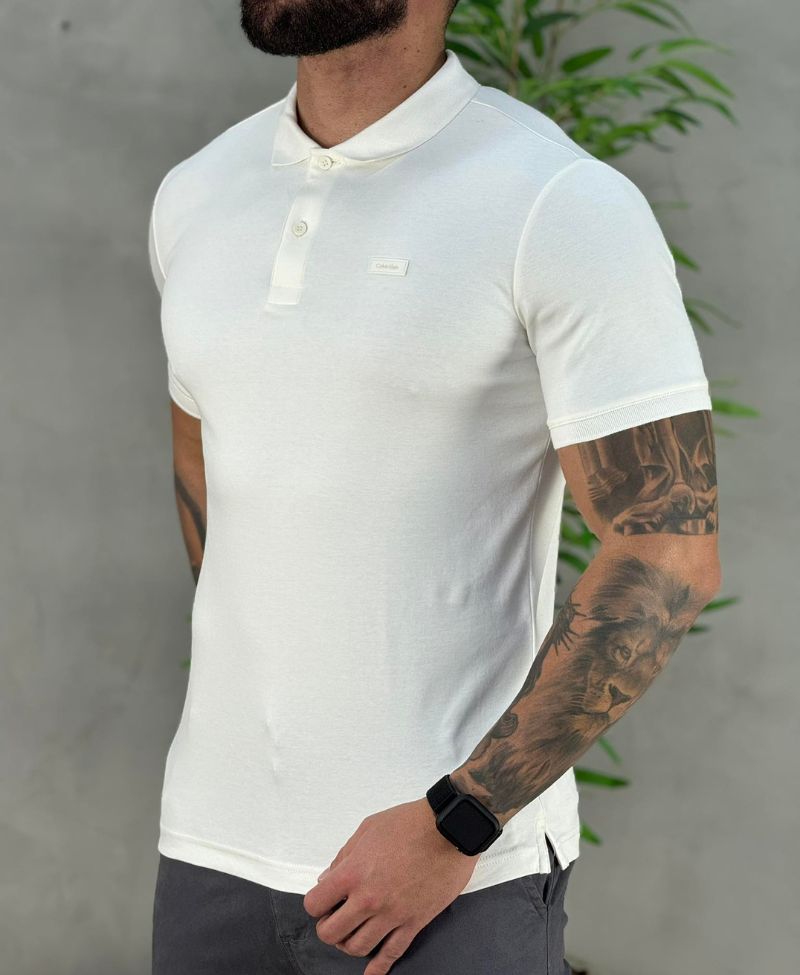 Camisa Polo Off White Masculina Smooth - Calvin Klein