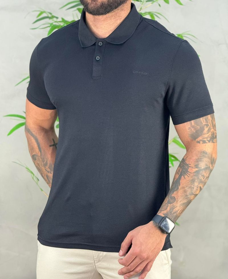 Camisa Polo Preta Masculina Liquid Touch - Calvin Klein