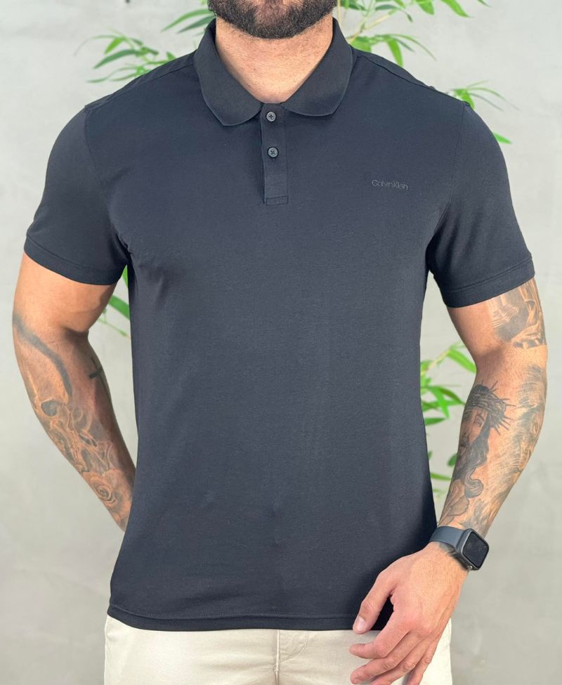 Camisa Polo Preta Masculina Liquid Touch - Calvin Klein