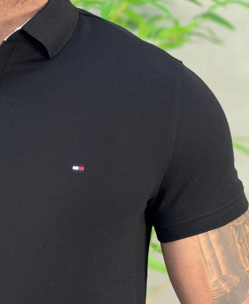 Camisa Polo Preta Masculina Piquet Regular Fit - Tommy Hilfiger