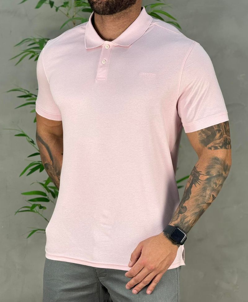 Camisa Polo Rosa Bebe Mesclado Masculina Liquid Touch - Calvin Klein