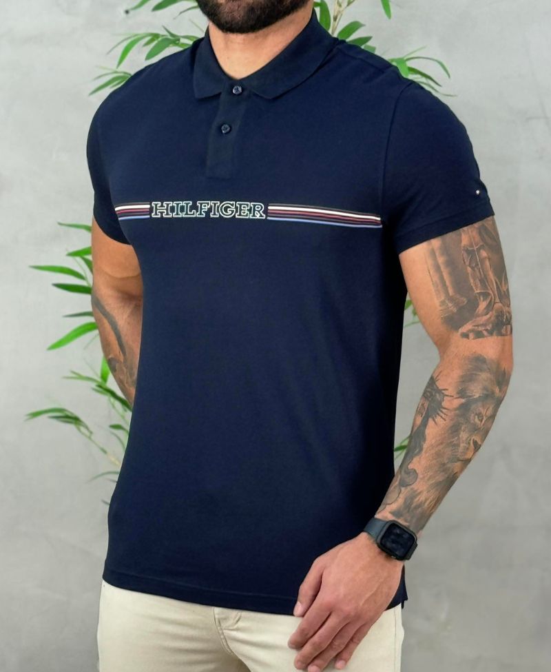 Camisa Polo Azul Marinho Masculina Monotype - Tommy Hilfiger