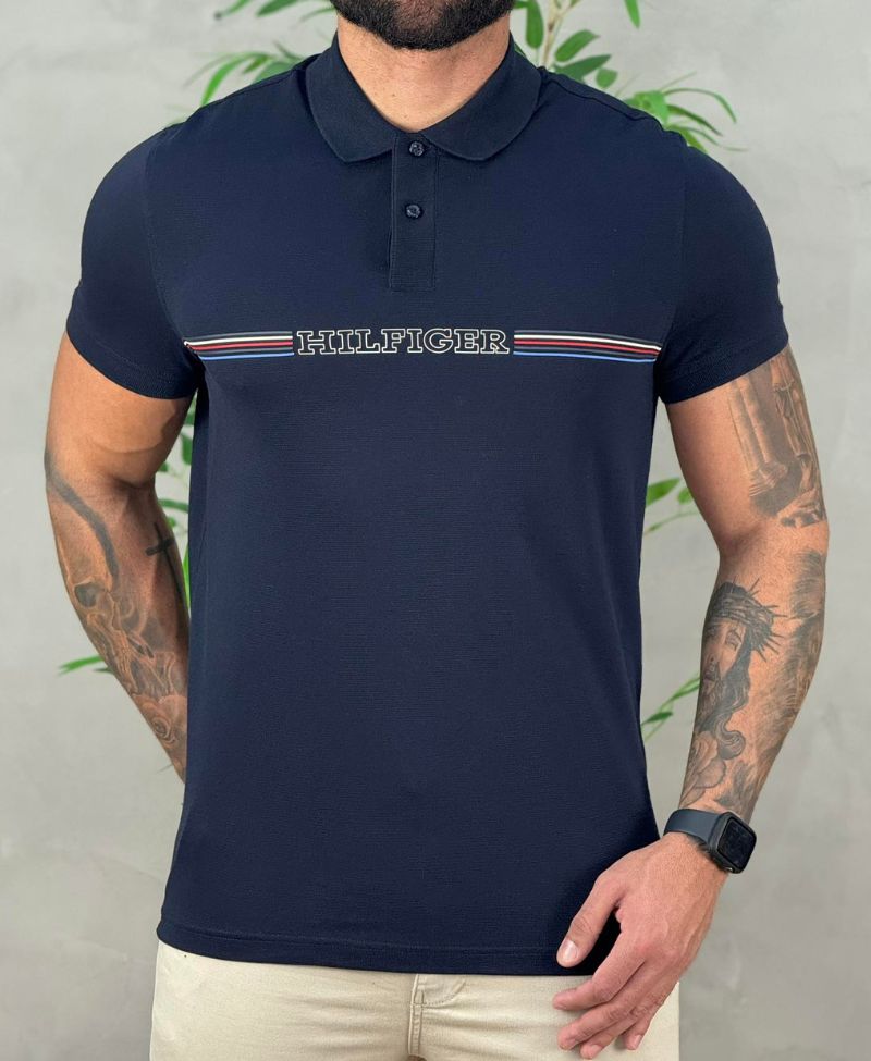Camisa Polo Azul Marinho Masculina Monotype - Tommy Hilfiger