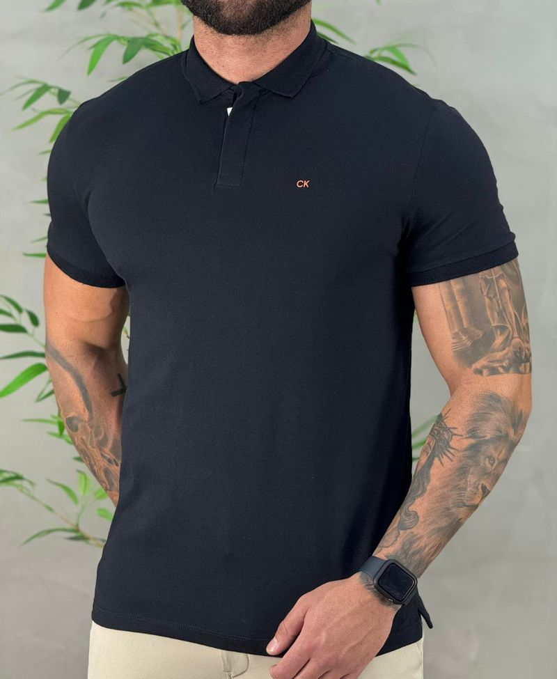 Camisa Polo preta Masculina Liquid - Calvin Klein