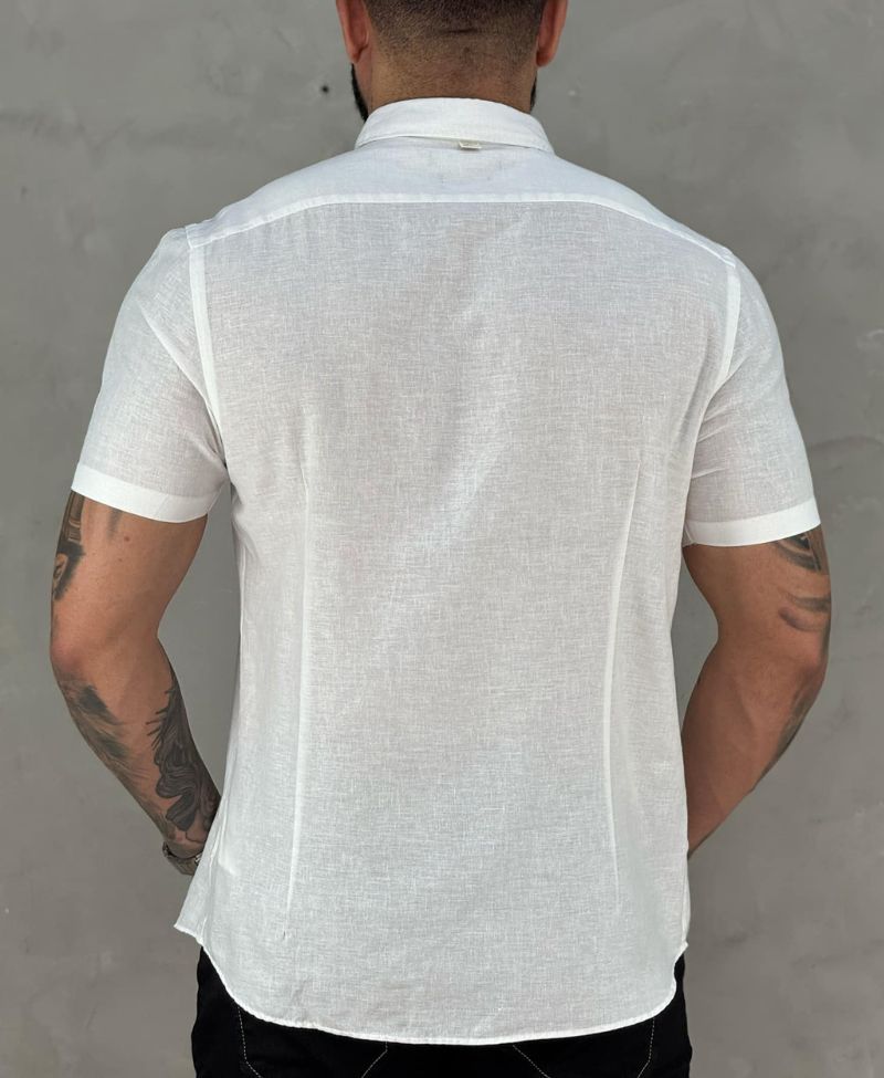 Camisa Social Areia Manga Curta Masculina Slim - Aramis