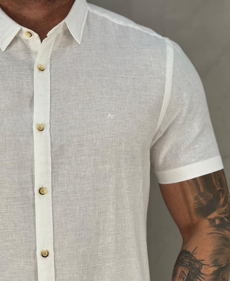 Camisa Social Areia Manga Curta Masculina Slim - Aramis