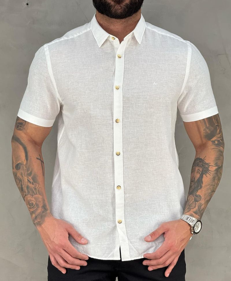 Camisa Social Areia Manga Curta Masculina Slim - Aramis