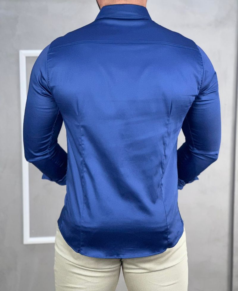 Camisa Social Azul Bic Básica Acetinada - Paladho's Jeans Wear
