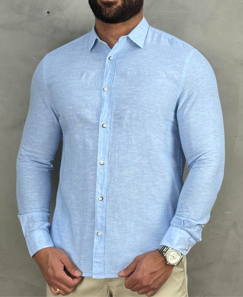 Camisa Azul Bebe Manga Longa Masculina With Linen - Aramis